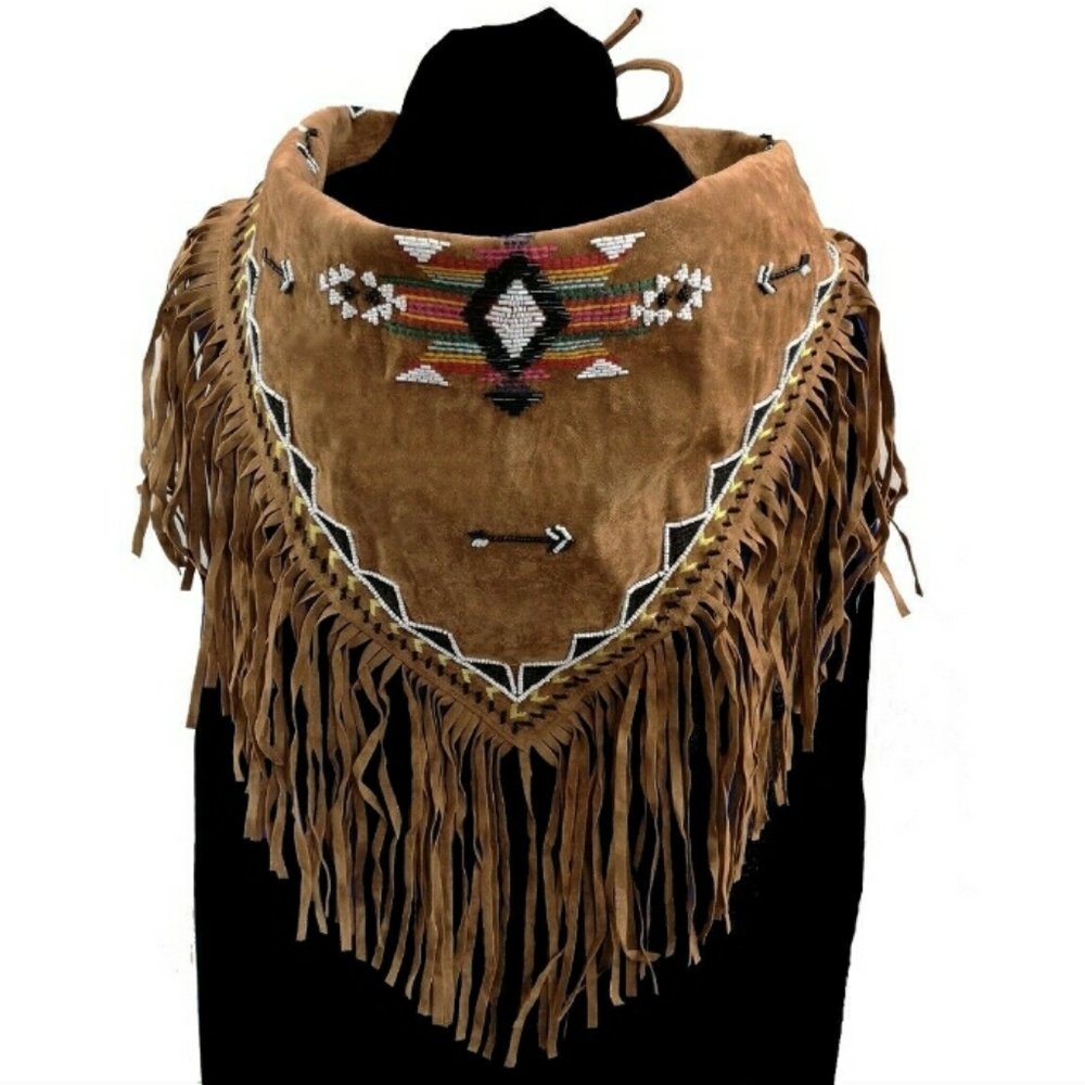 Beaded Fringe Multi Way Suede Triangle Sca…